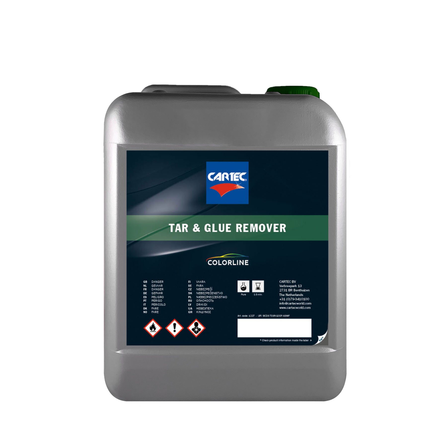Tanica di CARTEC Tar & Glue Remover per la rimozione di catrame e residui di colla.