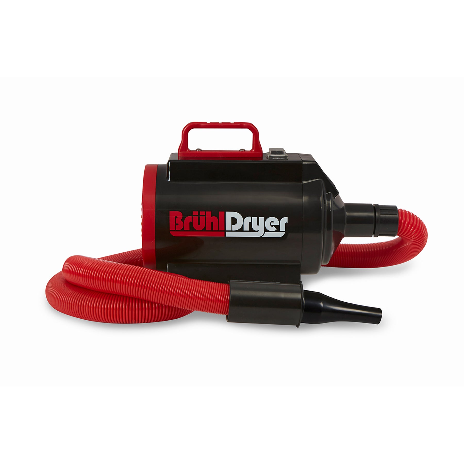 Brühl Dryer MD1900+ con tubo estensibile rosso e ugello nero, ideale per asciugature efficienti di auto, moto e camion