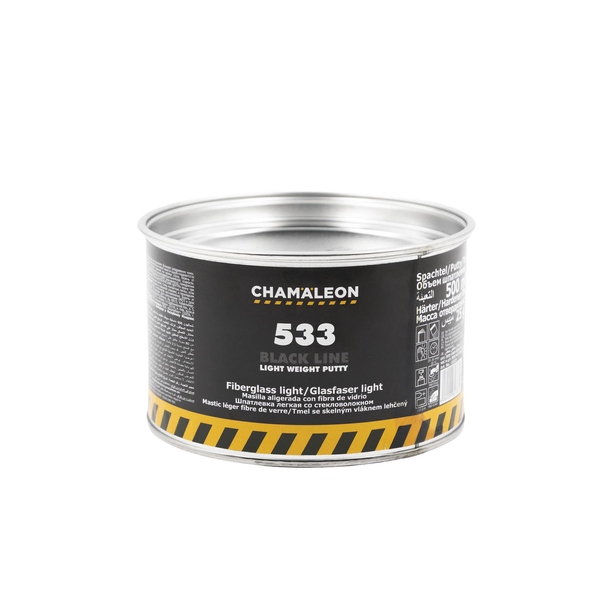 Chamaleon Fiberglass Light Putty, stucco leggero in fibra di vetro per riparazioni resistenti su superfici metalliche e plastiche.