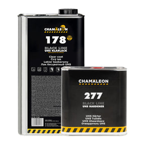 Tanica di vernice trasparente Chamäleon 178 Black Line UHS e catalizzatore rapido Chamäleon 277 UHS Hardener Fast.