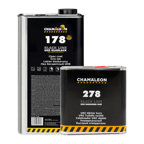 Tanica di vernice trasparente Chamäleon 178 Black Line UHS e catalizzatore rapido Chamäleon 278 UHS Hardener Fast.