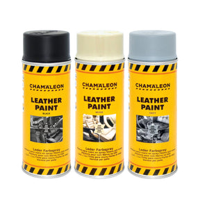 Chamaleon Aerosol Leather Paint Black, vernice spray nera per ripristinare il colore dei sedili in pelle. 3 bombolette