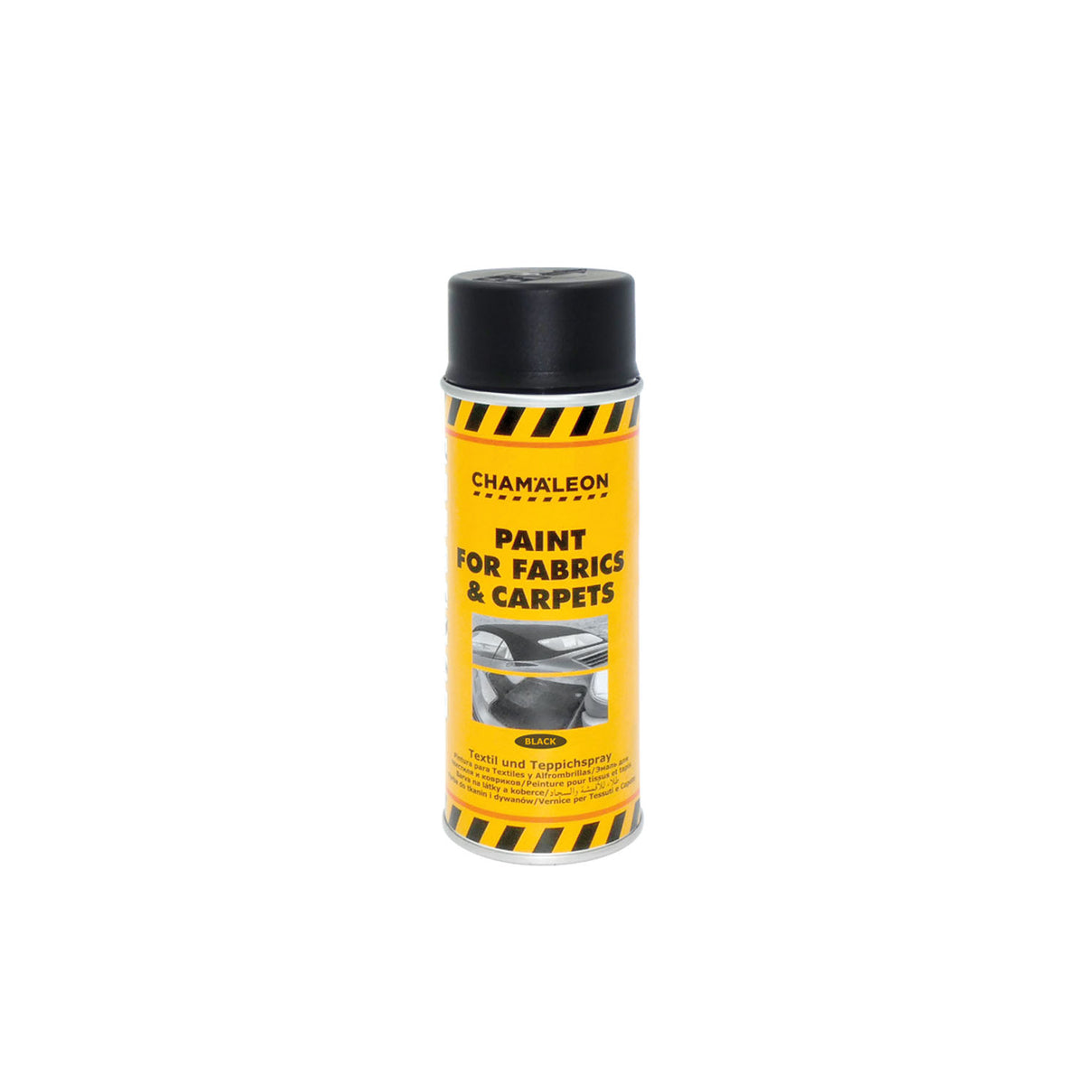 Chamaleon Aerosol Paint for Carpet & Fabric Black, vernice spray nera per rinnovare tappeti e tessuti.