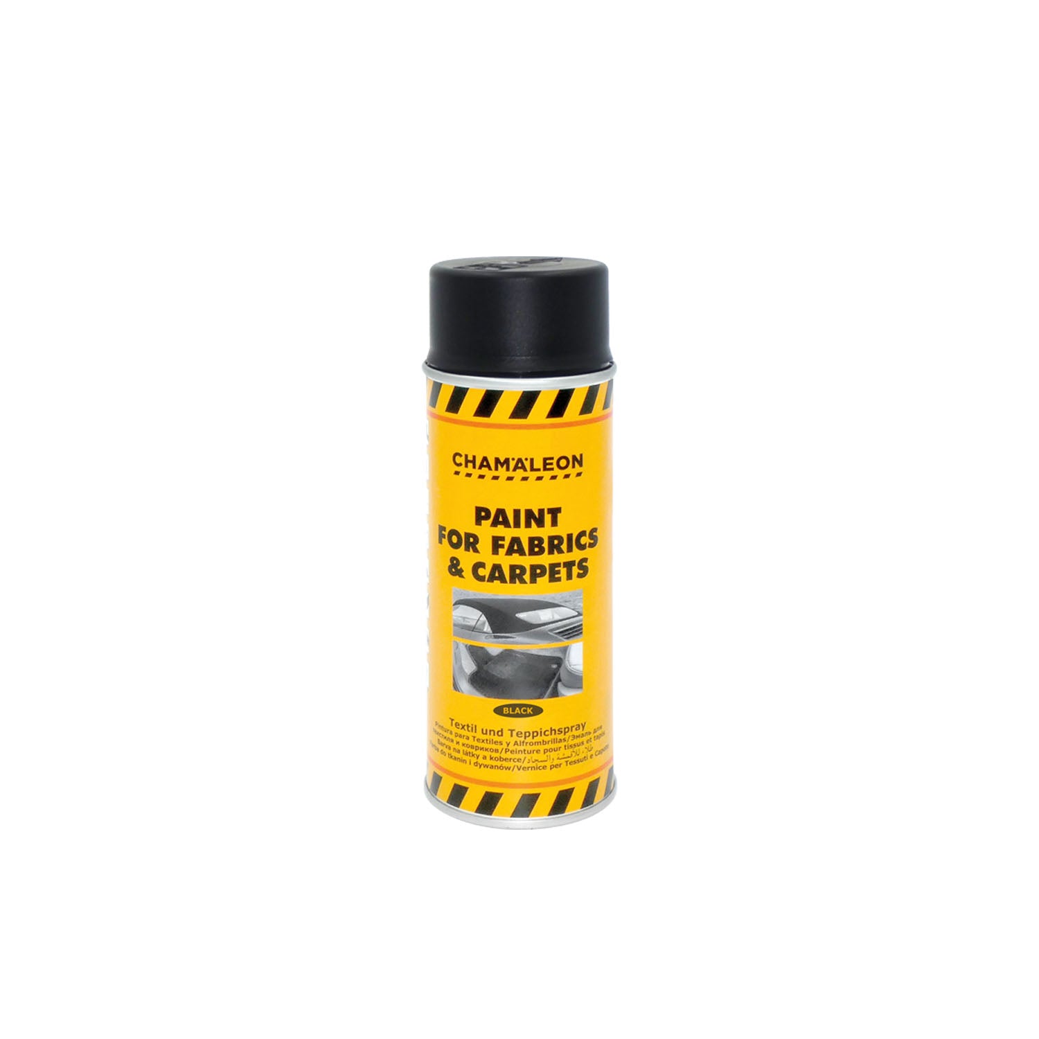 Chamaleon Aerosol Paint for Carpet & Fabric Black, vernice spray nera per rinnovare tappeti e tessuti.