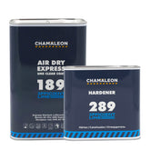 Latta di Chamaleon UHS 2K Air Dry Express Clear Coat 189 con Catalizzatore per una finitura rapida e brillante.