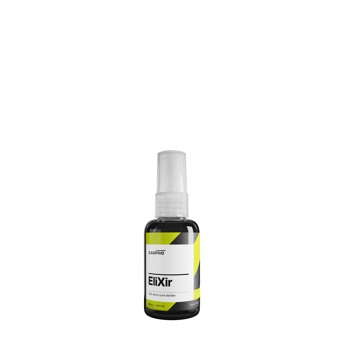 Flacone di CARPRO EliXir su sfondo bianco, quick detailer a base di silice per una finitura brillante e protezione superiore del veicolo.