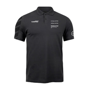 Polo nera CARPRO con loghi C.QUARTZ e D.QUARTZ sulla parte anteriore, ideale per professionisti del detailing.