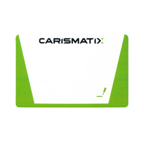 Targetta CARISMATIX scrivibile e plastificata per identificazione nebulizzatori IK, design verde e bianco