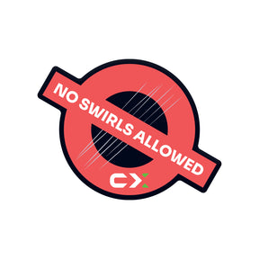 Adesivo “No Swirls Allowed” Carismatix con design ispirato alla segnaletica