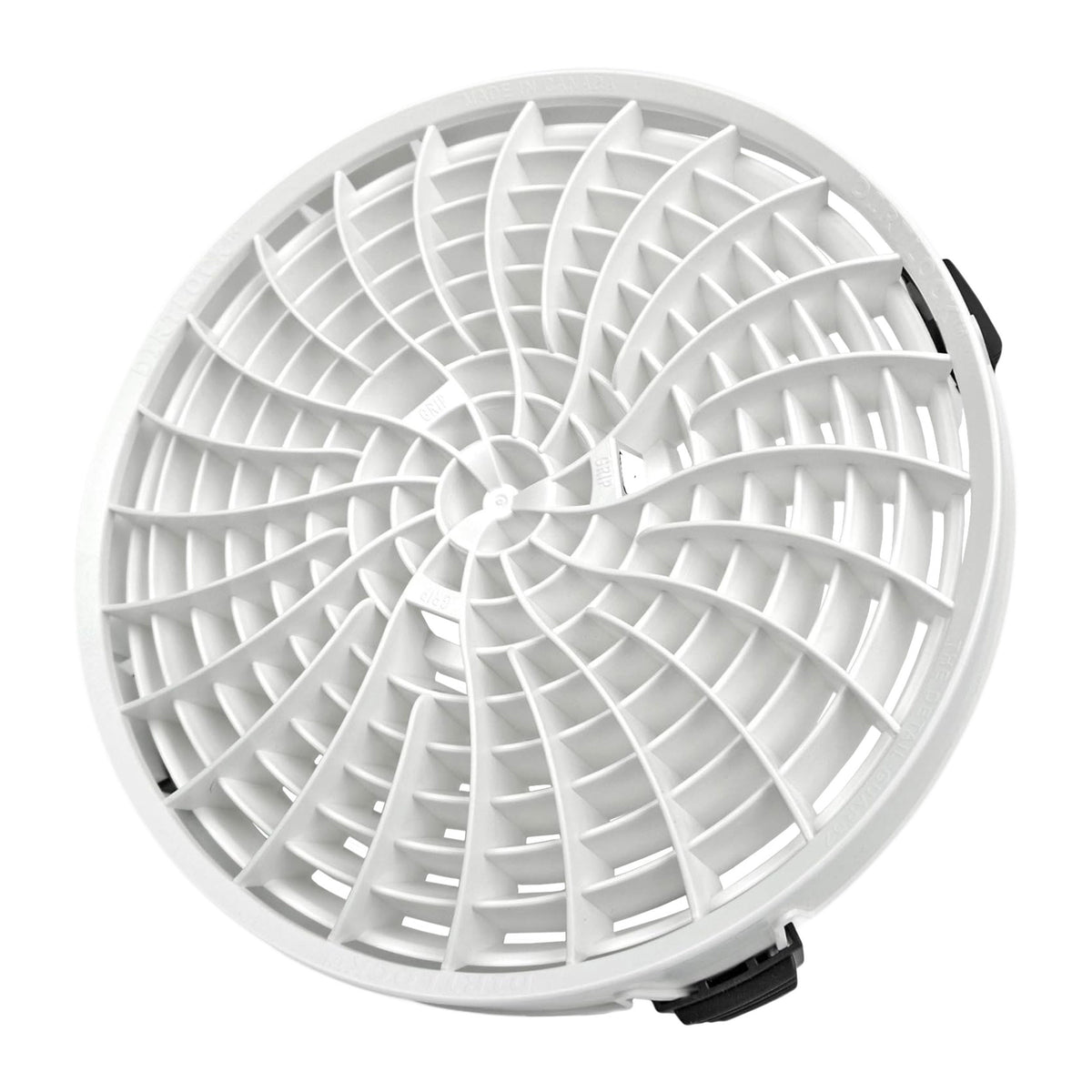 Griglia Dirt Lock bianca con design a spirale, ideale per mantenere l'acqua pulita e proteggere la carrozzeria dai graffi durante il lavaggio dell'auto.