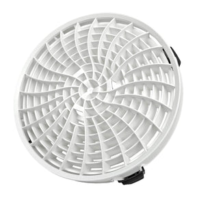 Griglia Dirt Lock bianca con design a spirale, ideale per mantenere l'acqua pulita e proteggere la carrozzeria dai graffi durante il lavaggio dell'auto.