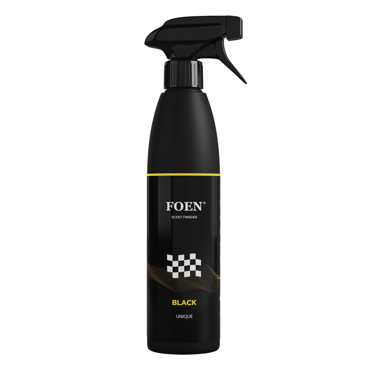 Bottiglia di FOEN Black Profumo Spray, deodorante auto con fragranza elegante e sofisticata, ideale per rinfrescare e profumare l'interno del veicolo.