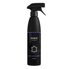 Bottiglia di FOEN New Car Leather Profumo Spray, deodorante auto con fragranza di pelle nuova, ideale per rinfrescare e profumare l'interno del veicolo.