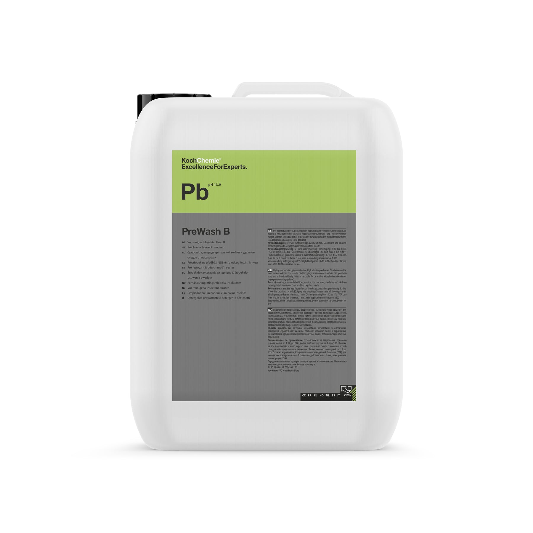 Tanica Koch-Chemie PreWash B da 10 L prelavaggio alcalino ultra concentrato per sporco e insetti auto
