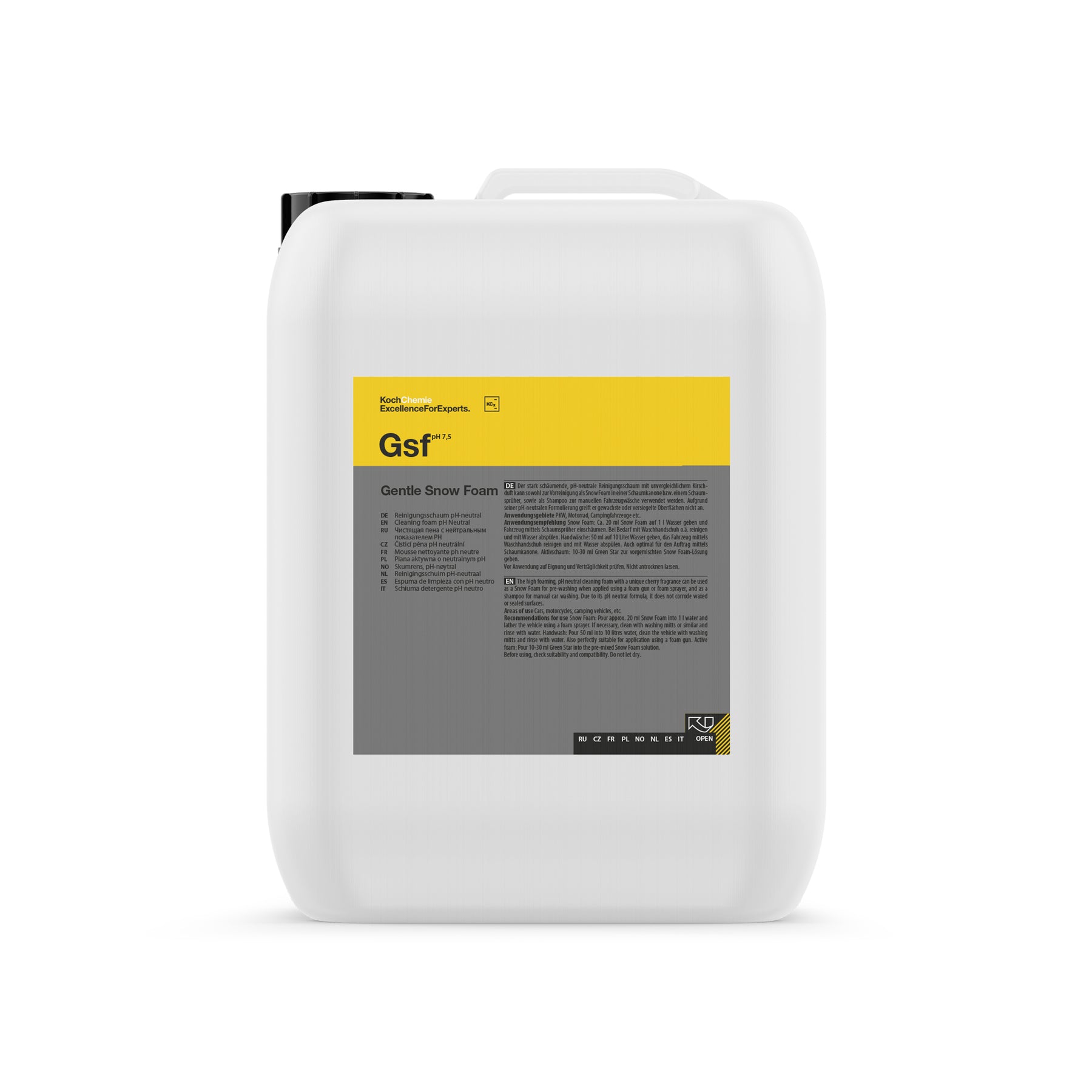 tanica da 5 L di Koch Chemie Gentle Snow Foam, schiuma neutra per prelavaggio auto con elevata resa e profumazione alla ciliegia