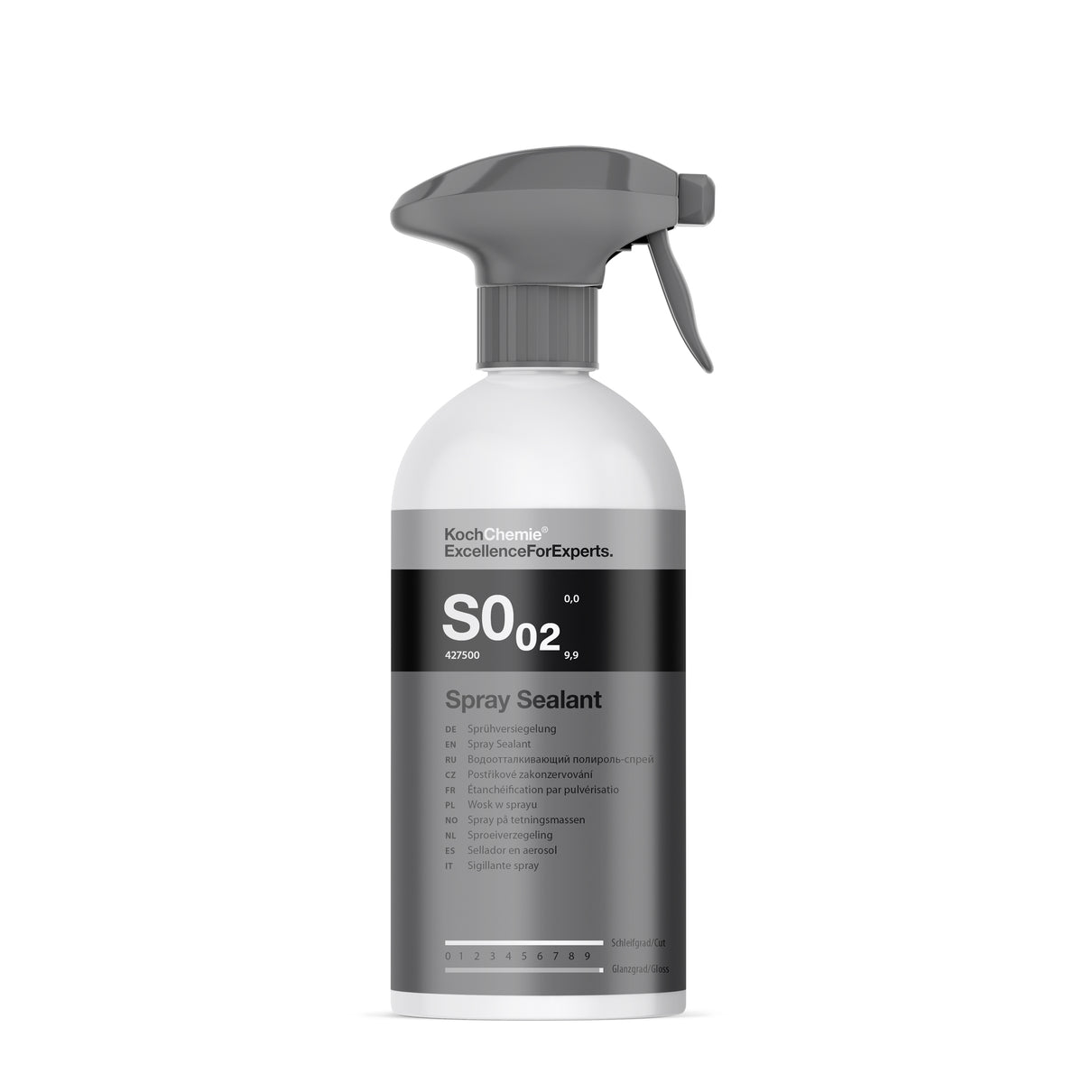 Flacone Koch Chemie S0.02 Spray Sealant da 500 ml con etichetta nera e grigia per protezione e brillantezza auto