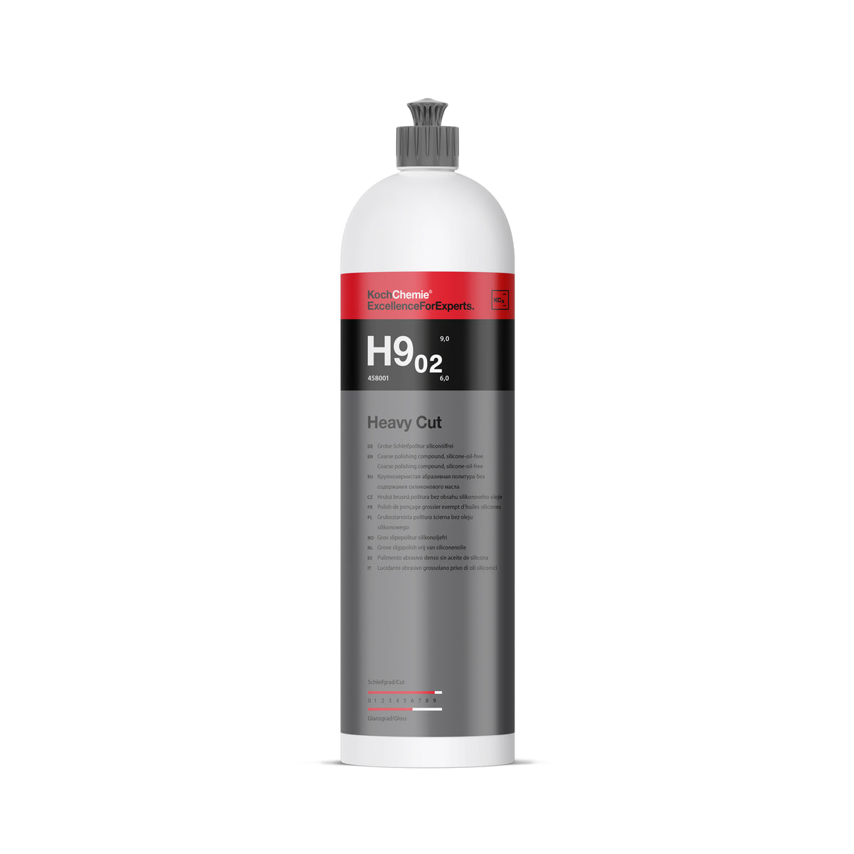 flacone Koch-Chemie Heavy Cut H9.02 compound abrasivo per eliminare graffi profondi e ossidazione su vernice auto