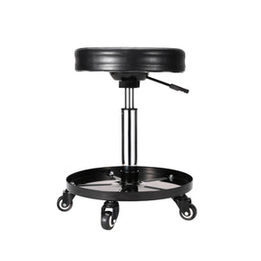 Sgabello mobile regolabile con seduta imbottita, struttura in acciaio e base con ruote per un facile movimento, ideale per lavori di detailing.