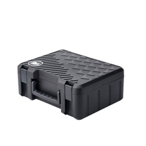 Valigia rigida antiurto SHINEMATE nera con maniglia robusta, ideale per proteggere strumenti e attrezzature durante il trasporto.