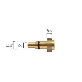 Adattatore a baionetta IDROBASE in ottone con O-ring G1/4F tipo Alto Kew Nilfisk, perfetto per connessioni rapide e affidabili nelle attrezzature professionali.