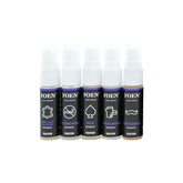 Cinque flaconi del FOEN Tester Kit con diverse fragranze, tra cui New Car Leather, No Smoking, Jack, Sandalwood, e Gentleman, perfettamente allineati per offrire un'esperienza olfattiva personalizzata.