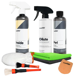 Kit CarPro Inside & Perl per pulizia e protezione degli interni auto, perfetto per un dettaglio professionale.
