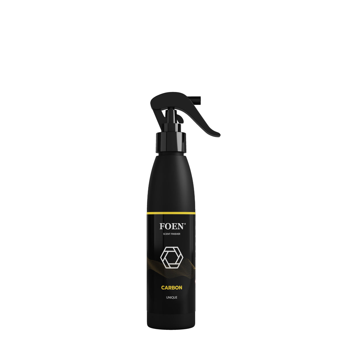 Bottiglia di FOEN Carbon Profumo Spray, deodorante auto con fragranza intensa e moderna, ideale per rinfrescare e profumare l'interno del veicolo.